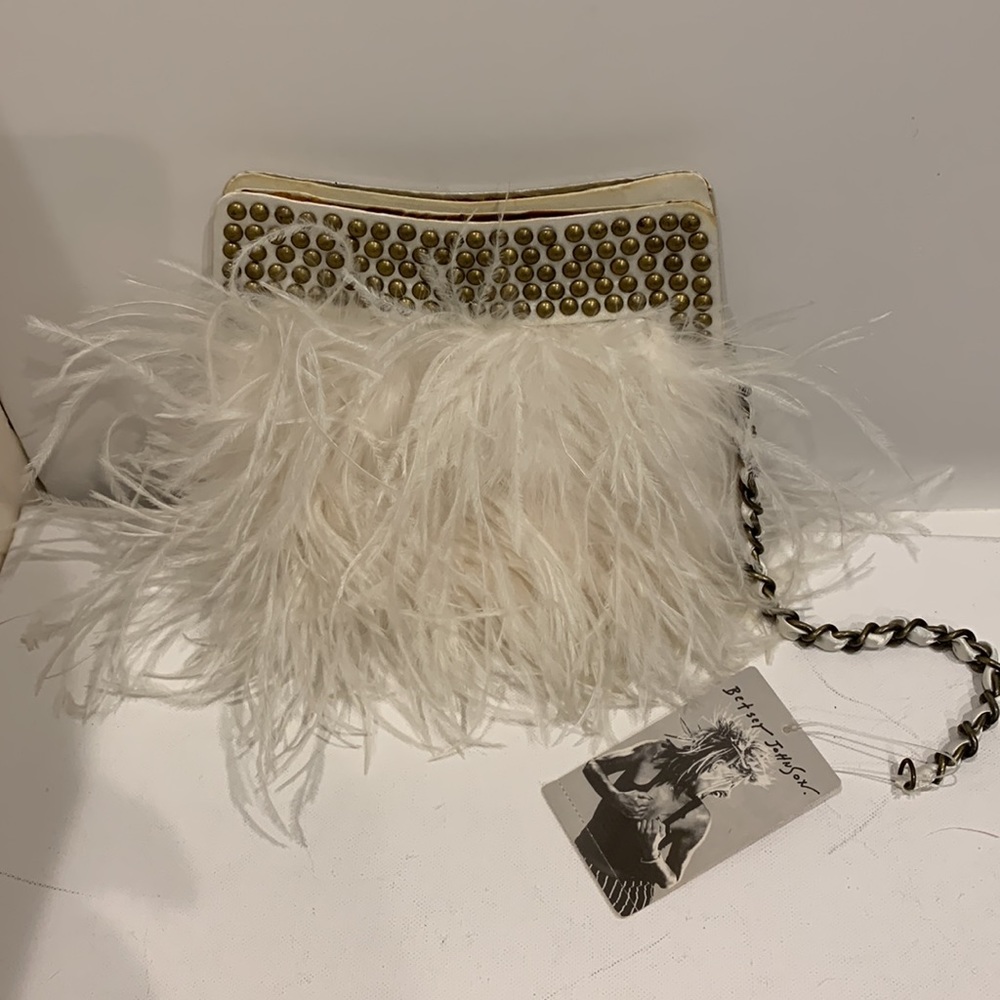Betsey Johnson White Feather Studded Clutch - Picture 6 of 14